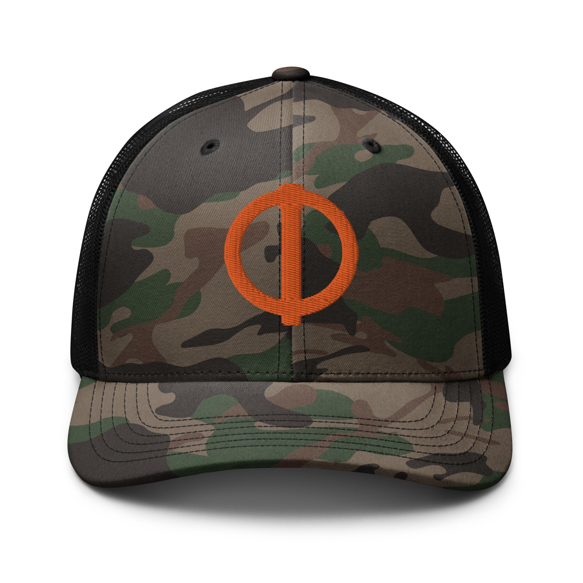 Linchpin Camo trucker hat (Orange logo)