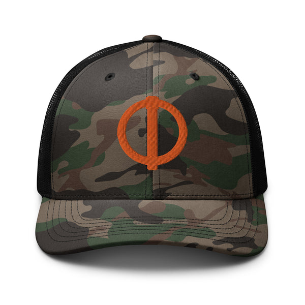 Linchpin Camo trucker hat (Orange logo)