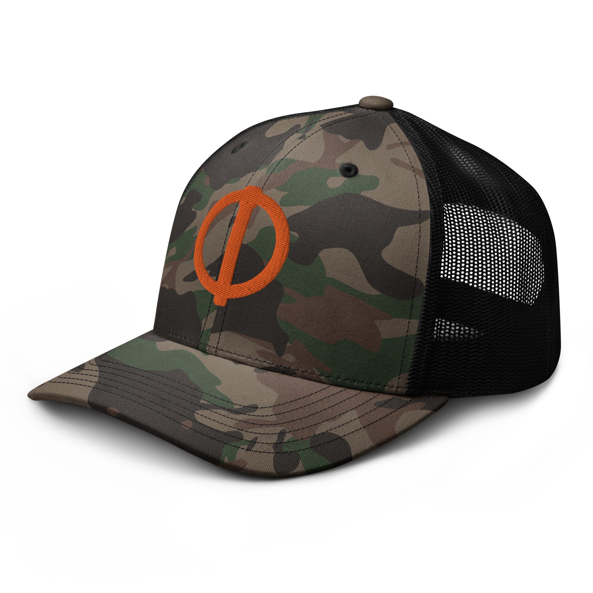 Linchpin Camo trucker hat (Orange logo)