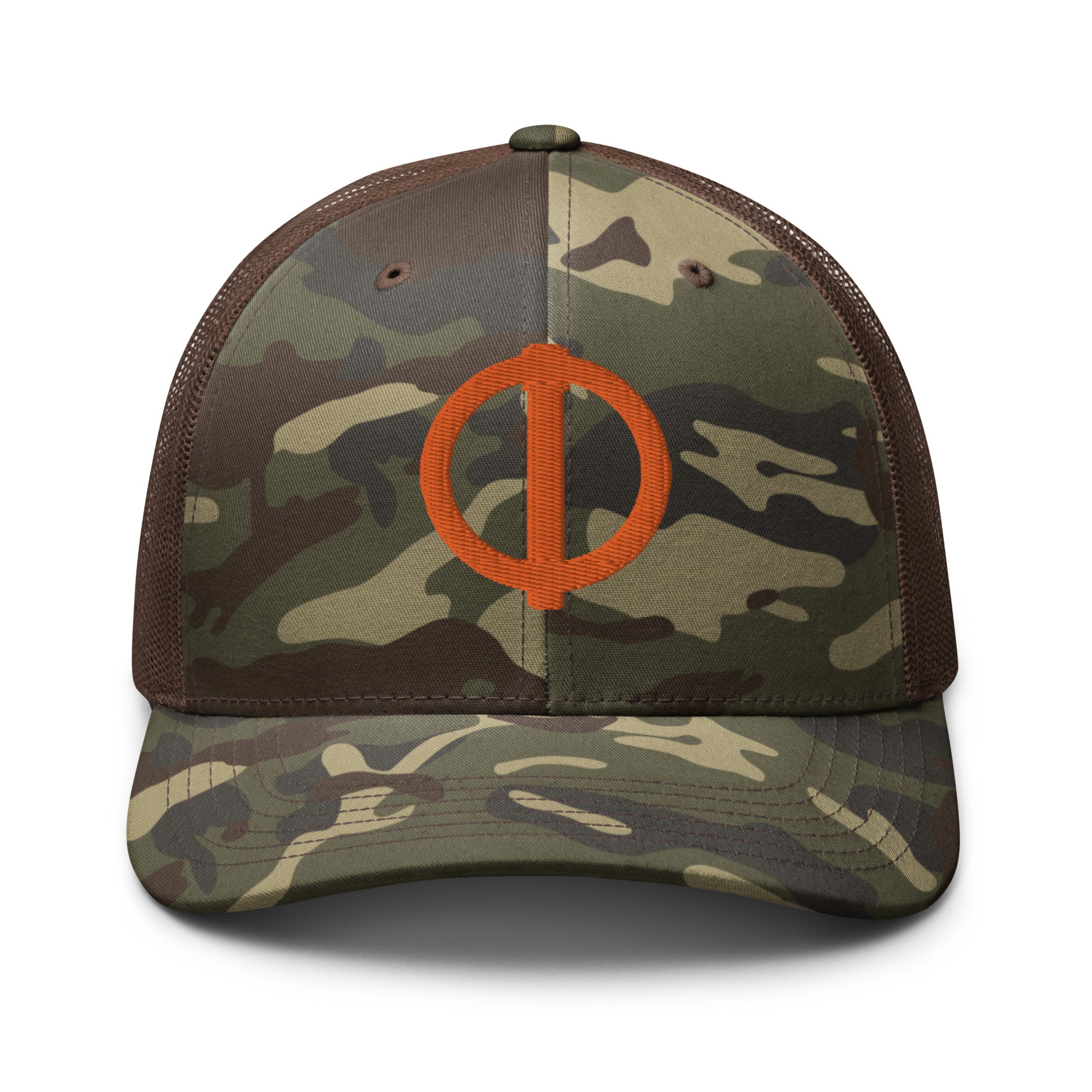 Linchpin Camo trucker hat (Orange logo)