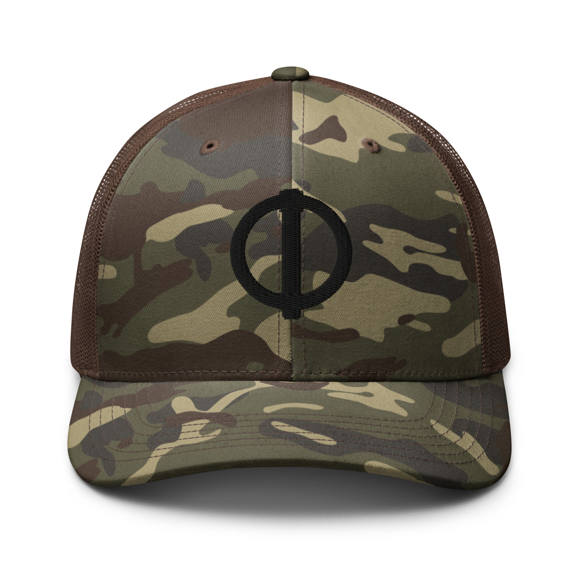 Linchpin Camo trucker hat (Black logo)