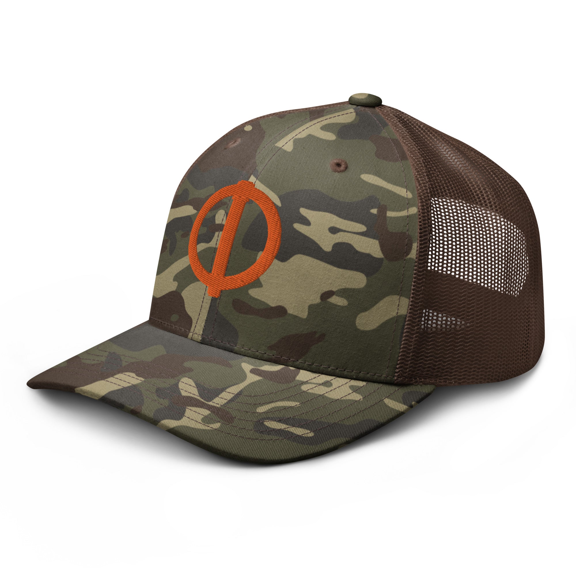 Linchpin Camo trucker hat (Orange logo)