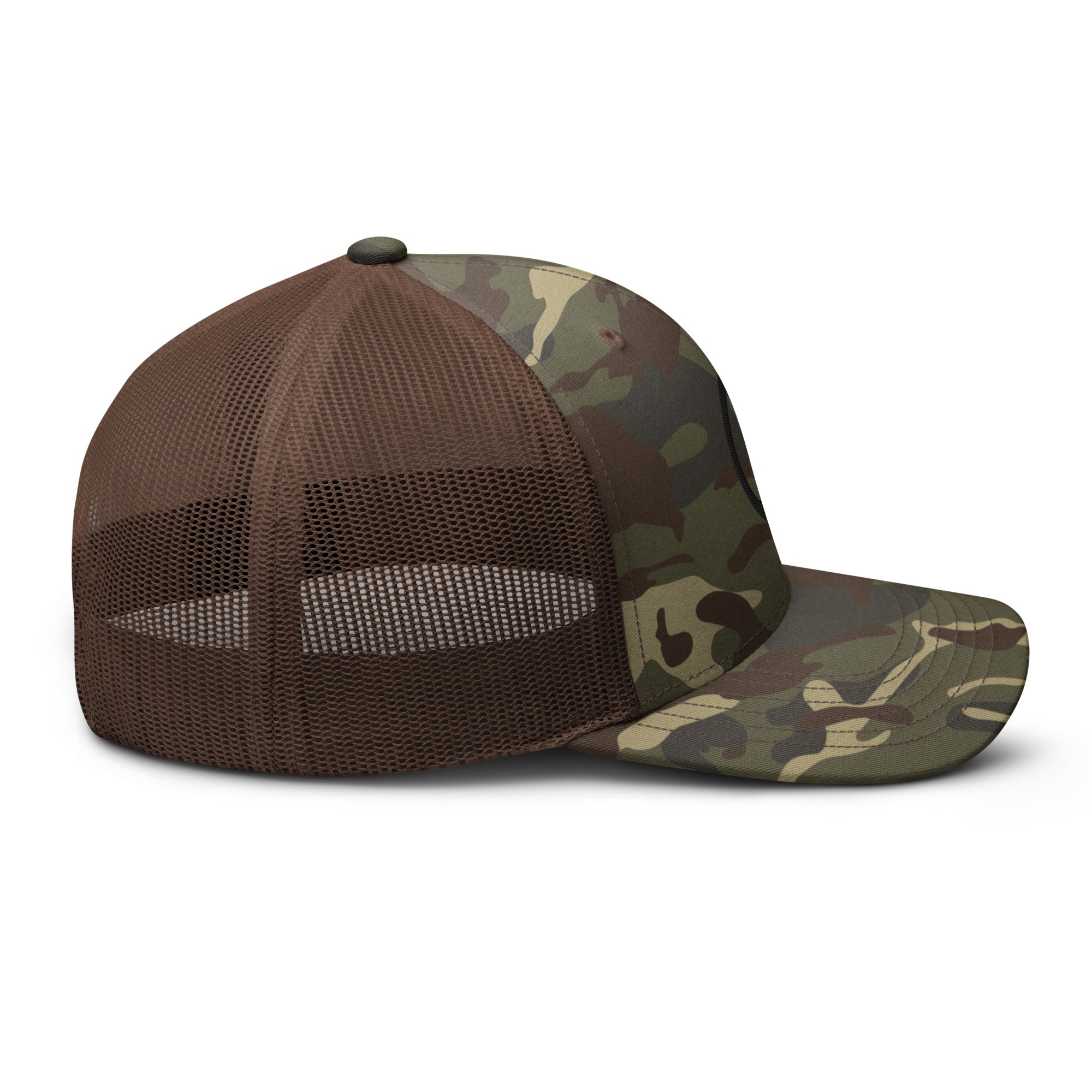Linchpin Camo trucker hat (Black logo)