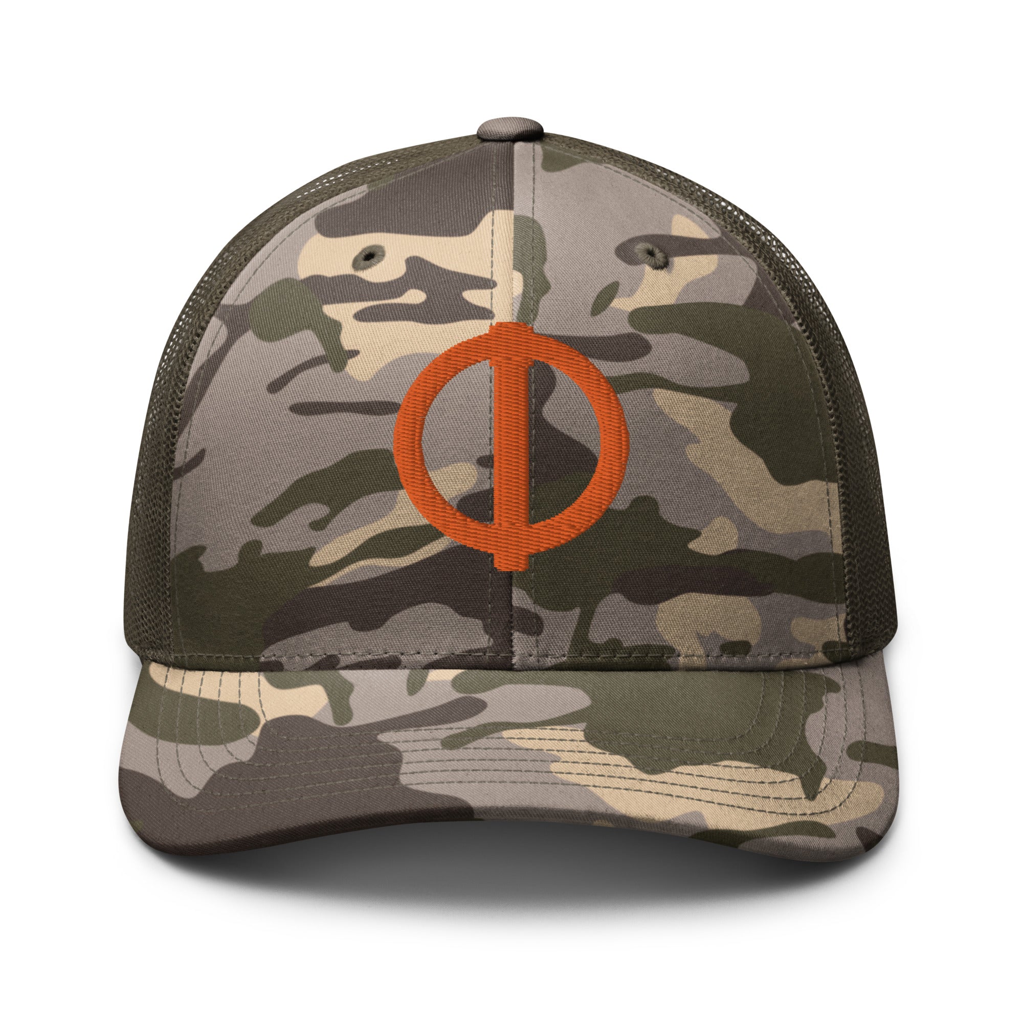 Linchpin Camo trucker hat (Orange logo)