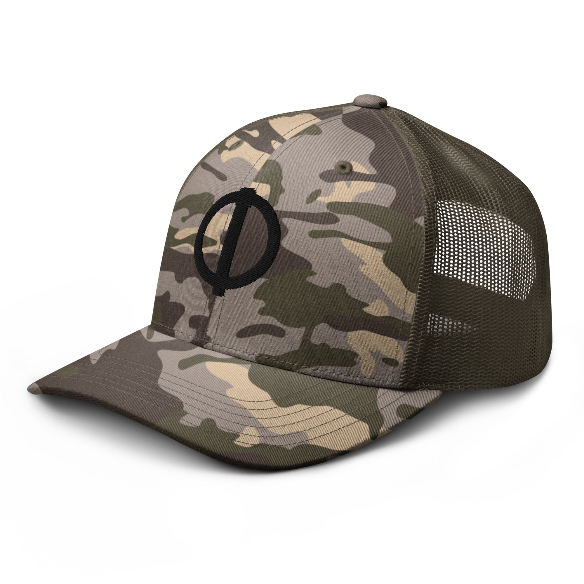 Linchpin Camo trucker hat (Black logo)