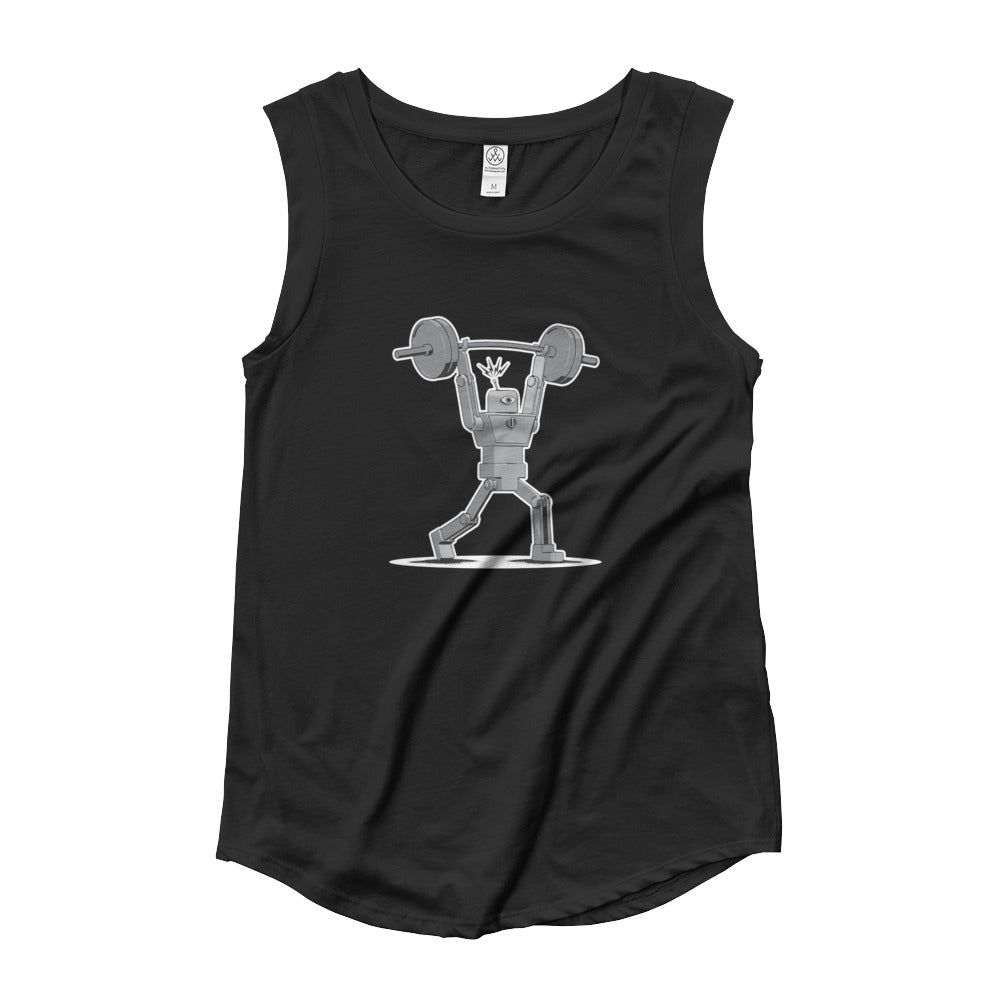 The Robot Clean and Jerk Ladies’ Cap Sleeve T-Shirt
